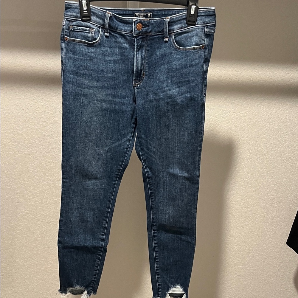 Abercrombie & Fitch Distressed Blue Ankle Jeans